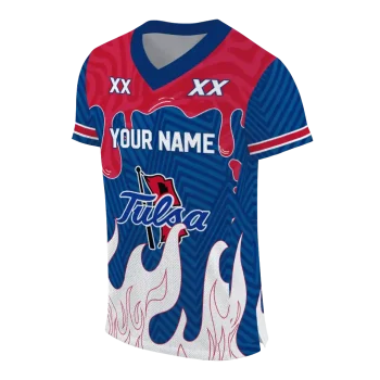custom tulsa golden hurricane dripping flames blue white jersey fashion forward
