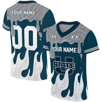 custom utah state aggies dripping flames navy white jersey best selling