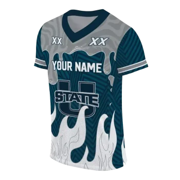 custom utah state aggies dripping flames navy white jersey fashion forward