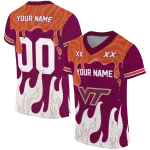 custom virginia tech hokies dripping flames maroon white jersey best selling