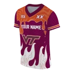 custom virginia tech hokies dripping flames maroon white jersey best selling