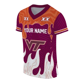 custom virginia tech hokies dripping flames maroon white jersey fashion forward