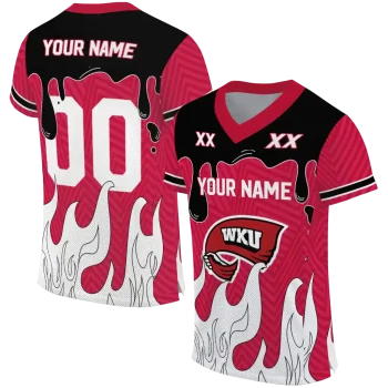 custom western kentucky hilltoppers dripping flames red white jersey best selling