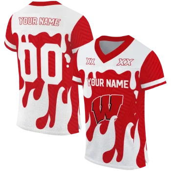 custom wisconsin badgers dripping flames red white jersey best selling