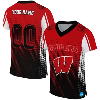 custom wisconsin badgers halftone flow red black jersey best selling