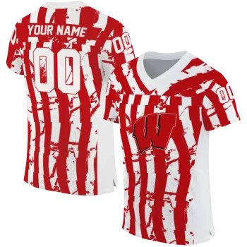 custom wisconsin badgers stripe splatter red jersey best selling