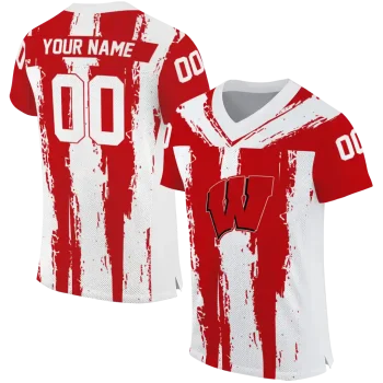 custom wisconsin badgers striped texture red jersey best selling