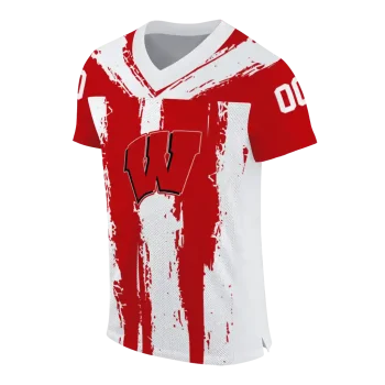 custom wisconsin badgers striped texture red jersey fashion forward
