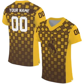 custom wyoming cowboys stacked rectangle brown jersey best selling
