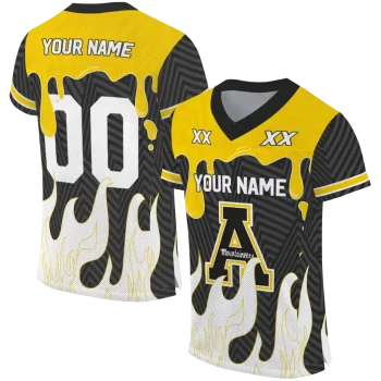 customized appalachian state mountaineers dripping flames black white jersey best selling
