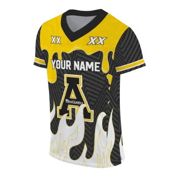 customized appalachian state mountaineers dripping flames black white jersey fashion forward