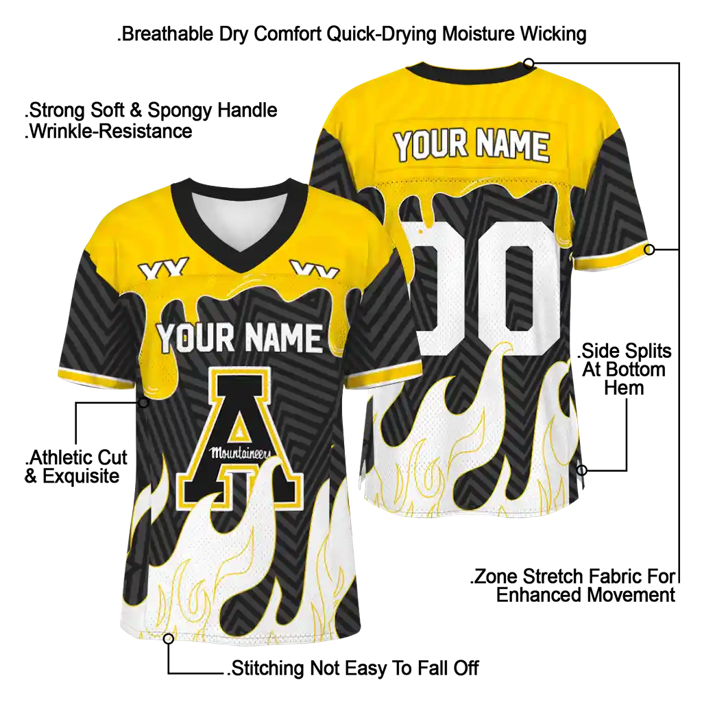 customized appalachian state mountaineers dripping flames black white jersey latest model customized appalachian state mountaineers dripping flames black white jersey latest model