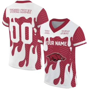 customized arkansas razorbacks dripping flames red white jersey best selling
