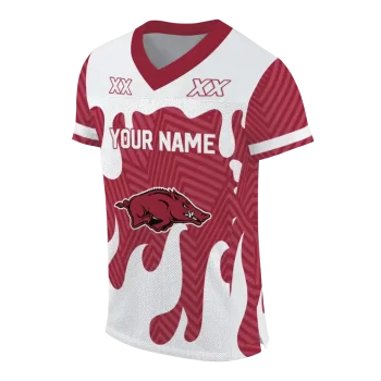 customized arkansas razorbacks dripping flames red white jersey fashion forward