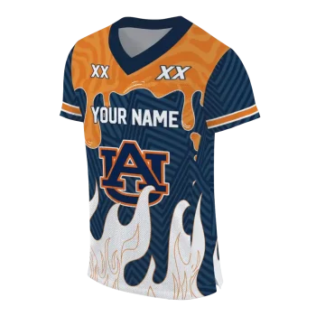 customized auburn tigers dripping flames navy blue white jersey fashion forward