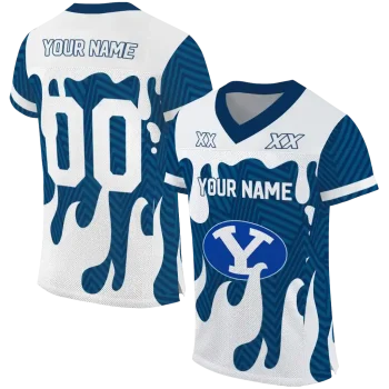 customized byu cougars dripping flames blue white jersey best selling