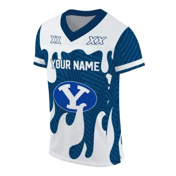 customized byu cougars dripping flames blue white jersey fashion forward