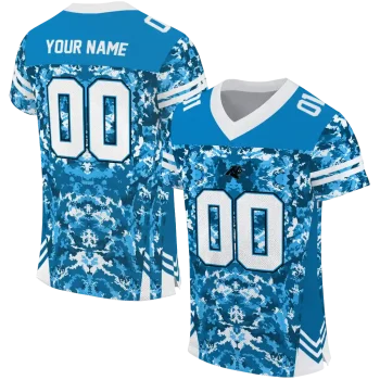customized carolina panthers mirrored pattern blue jersey best selling
