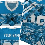 customized carolina panthers mirrored pattern blue jersey best selling