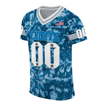 customized detroit lions camouflage abstract blue jersey fashion forward