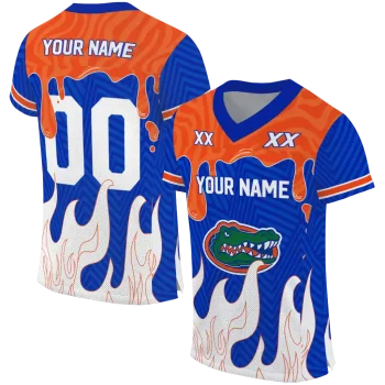 customized florida gators dripping flames blue white jersey best selling