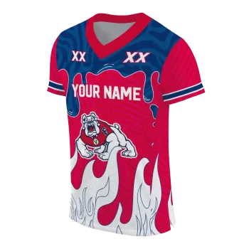 customized fresno state bulldogs dripping flames red white jersey fashion forward
