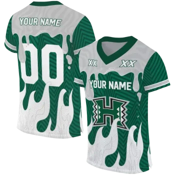 customized hawaii rainbow warriors dripping flames green white jersey best selling