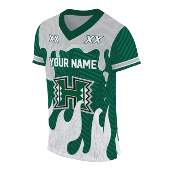 customized hawaii rainbow warriors dripping flames green white jersey fashion forward