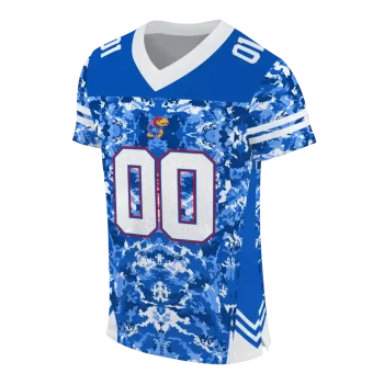 customized kansas jayhawks mirrored pattern blue jersey fashion forward