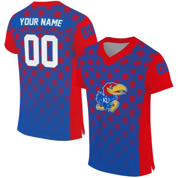 customized kansas jayhawks stacked rectangle blue jersey best selling