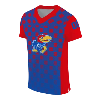 customized kansas jayhawks stacked rectangle blue jersey fashion forward