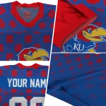customized kansas jayhawks stacked rectangle blue jersey best selling