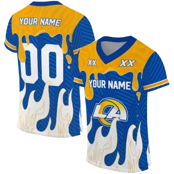 customized los angeles rams dripping flames blue white jersey best selling