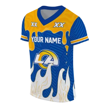 customized los angeles rams dripping flames blue white jersey fashion forward