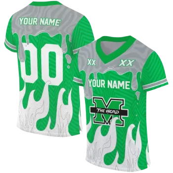customized marshall thundering herd dripping flames green white jersey best selling
