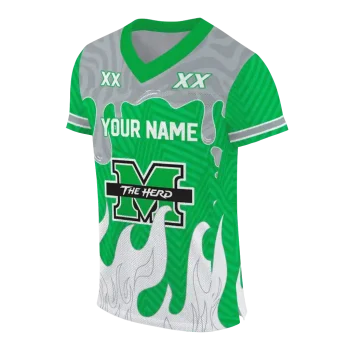 customized marshall thundering herd dripping flames green white jersey fashion forward