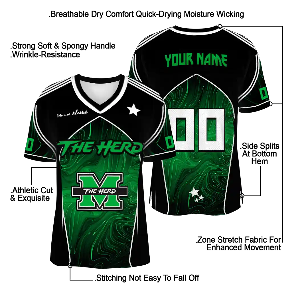 customized marshall thundering herd halftone slant green black jersey latest model customized marshall thundering herd halftone slant green black jersey latest model