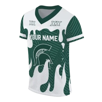 customized michigan state spartans dripping flames green white jersey fashion forward