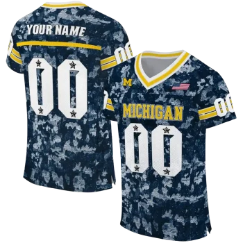 customized michigan wolverines camouflage abstract blue jersey best selling