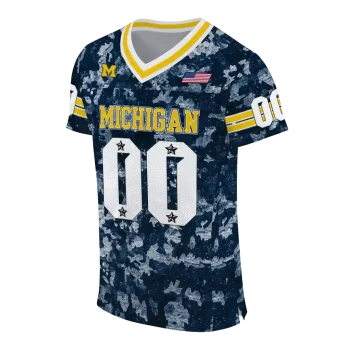 customized michigan wolverines camouflage abstract blue jersey fashion forward
