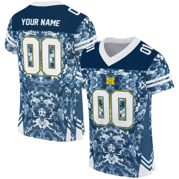 customized michigan wolverines mirrored pattern blue jersey best selling