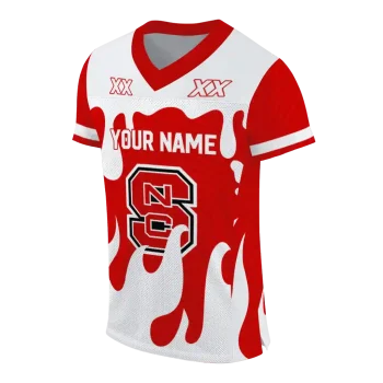 customized nc state wolfpack dripping flames red white jersey fashion forward