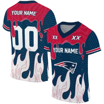 customized new england patriots dripping flames blue white jersey best selling