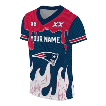 customized new england patriots dripping flames blue white jersey fashion forward