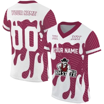 customized new mexico state aggies dripping flames crimson white jersey best selling