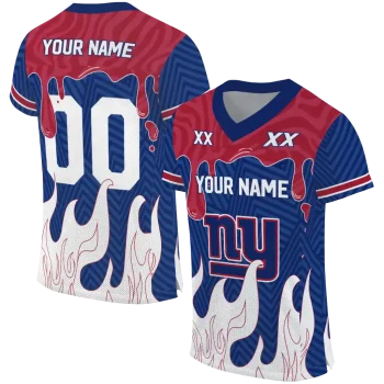 customized new york giants dripping flames blue white jersey best selling