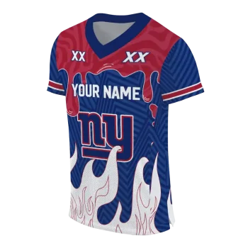 customized new york giants dripping flames blue white jersey fashion forward