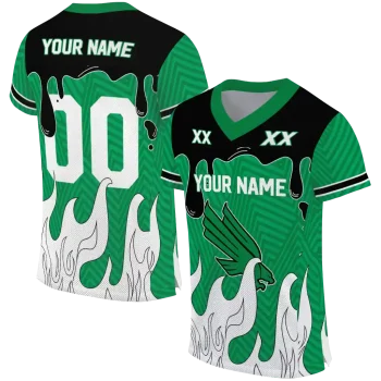 customized north texas mean green dripping flames green white jersey best selling
