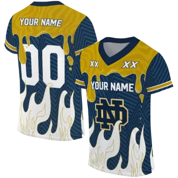 customized notre dame fighting irish dripping flames navy white jersey best selling