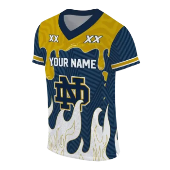 customized notre dame fighting irish dripping flames navy white jersey fashion forward